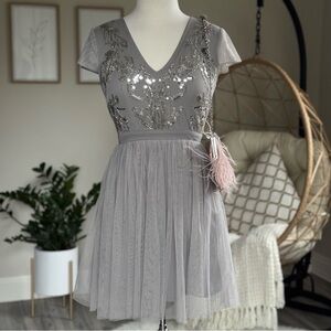 Alter’d State Embellished Tulle Dress Silver Gray Size Small